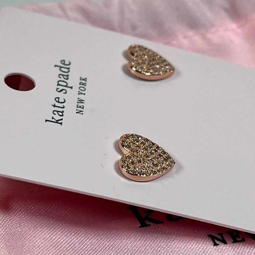 Kate Spade Cubic Zirconia Rose Gold Plated Heart Push Back Stud Earrings - Picture 5 of 7